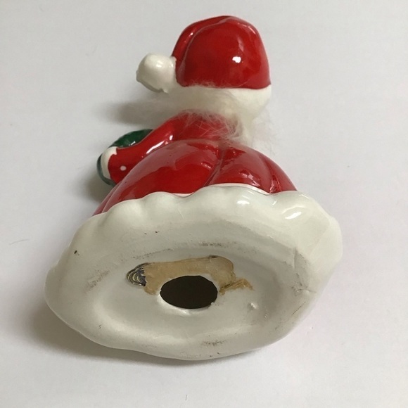 Napco ? Ceramic Christmas Girl Figurine Wreath Hair Fur Red Mrs. Claus Dress VTG - Picture 12 of 14